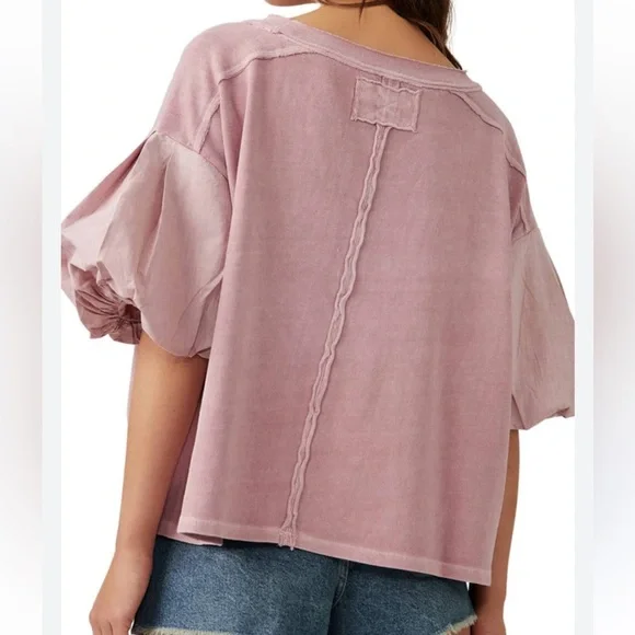 WE THE FREE Blossom Tee in Mauve Oversized Tee with Balloon Short Sleeve Medium - Picture 13 of 14